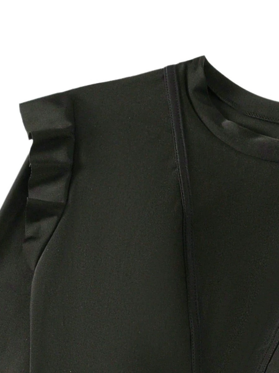 Women 2 Piece Ruffle Modest Swimsuit - Long Sleeves Conservative Bathing Suit
